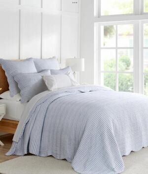 Levtex Home Martha Stripe Cotton QUEEN Bedspread & Pillowshams Set Blue